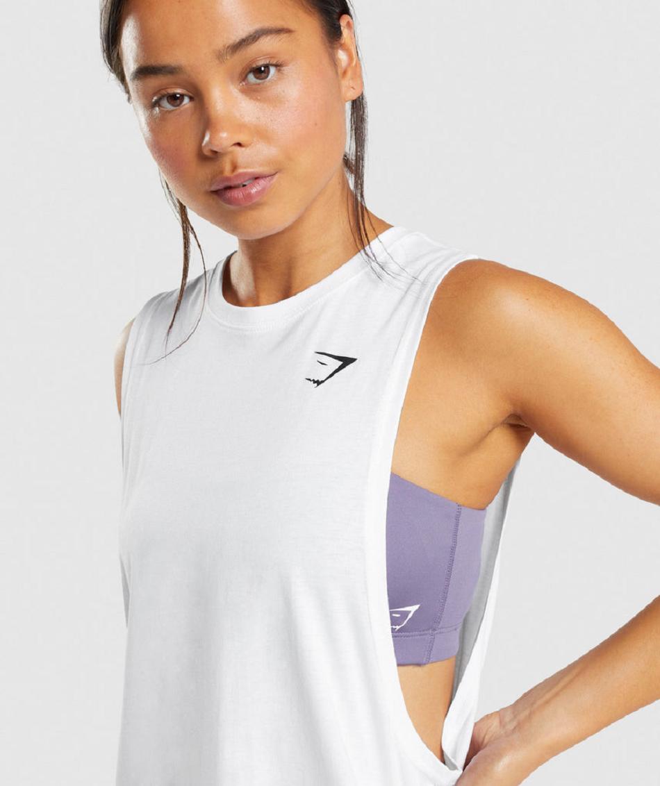 Camiseta Tirantes Gymshark Entrenamiento Drop Arm Mujer Blancas | CO 2384UZG